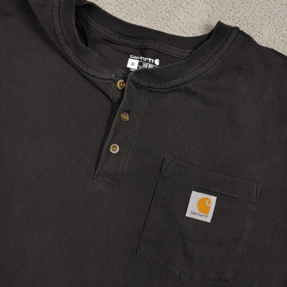Carhartt Henley Pocket Tee - Men's XL Black Loose Fit Short Sleeve K84 BLK Shirt